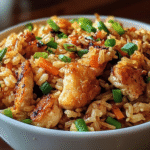 High Protein Crispy Garlic Chicken Fried Rice Bowl