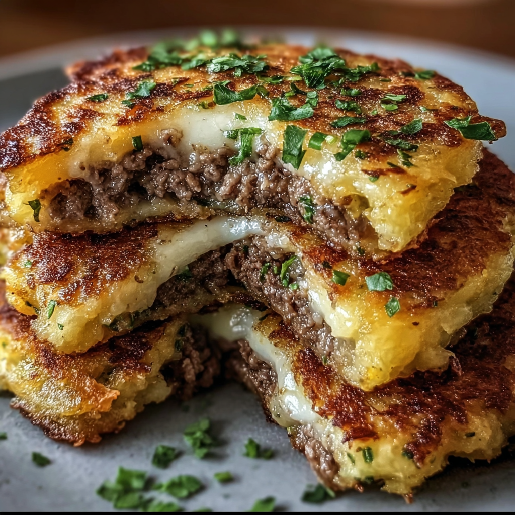 Potato Pancakes With Savory Beef and Cheese
