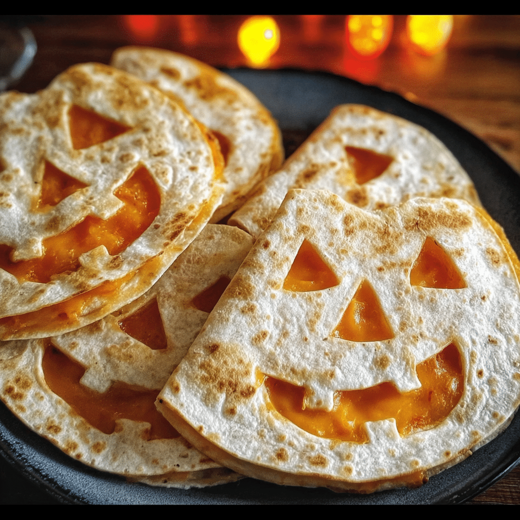 Cheesy Jack o Lantern Quesadillas