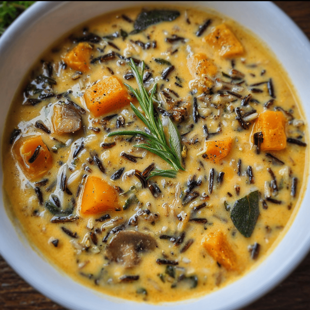 Creamy Butternut Squash and Wild Rice Soup (Vegan!)