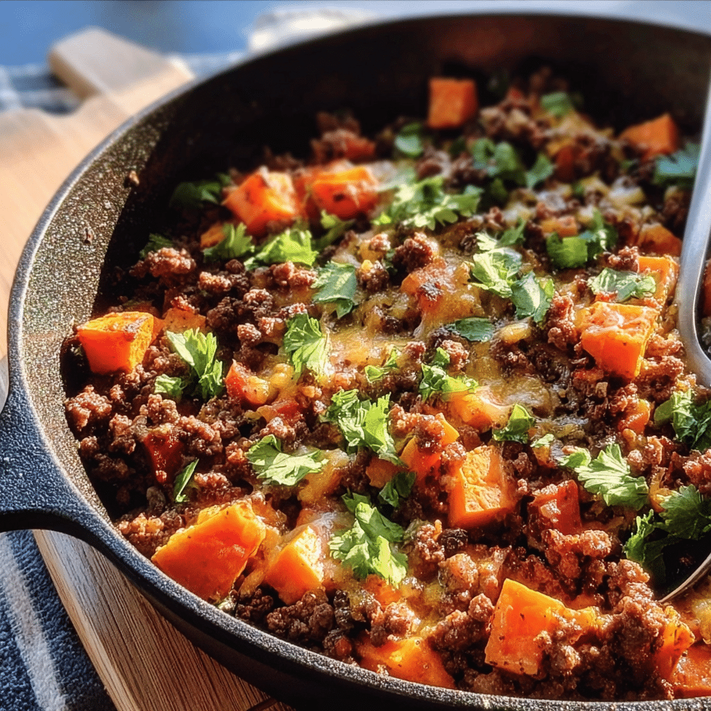 Southwest Ground Beef and Sweet Potato Skillet Recipe
