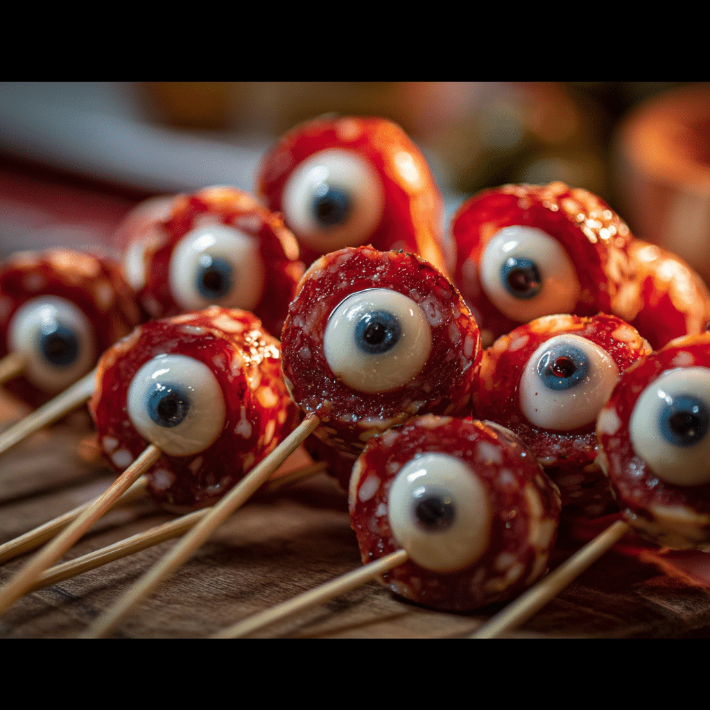 Creepy Salami Eyeball Skewers