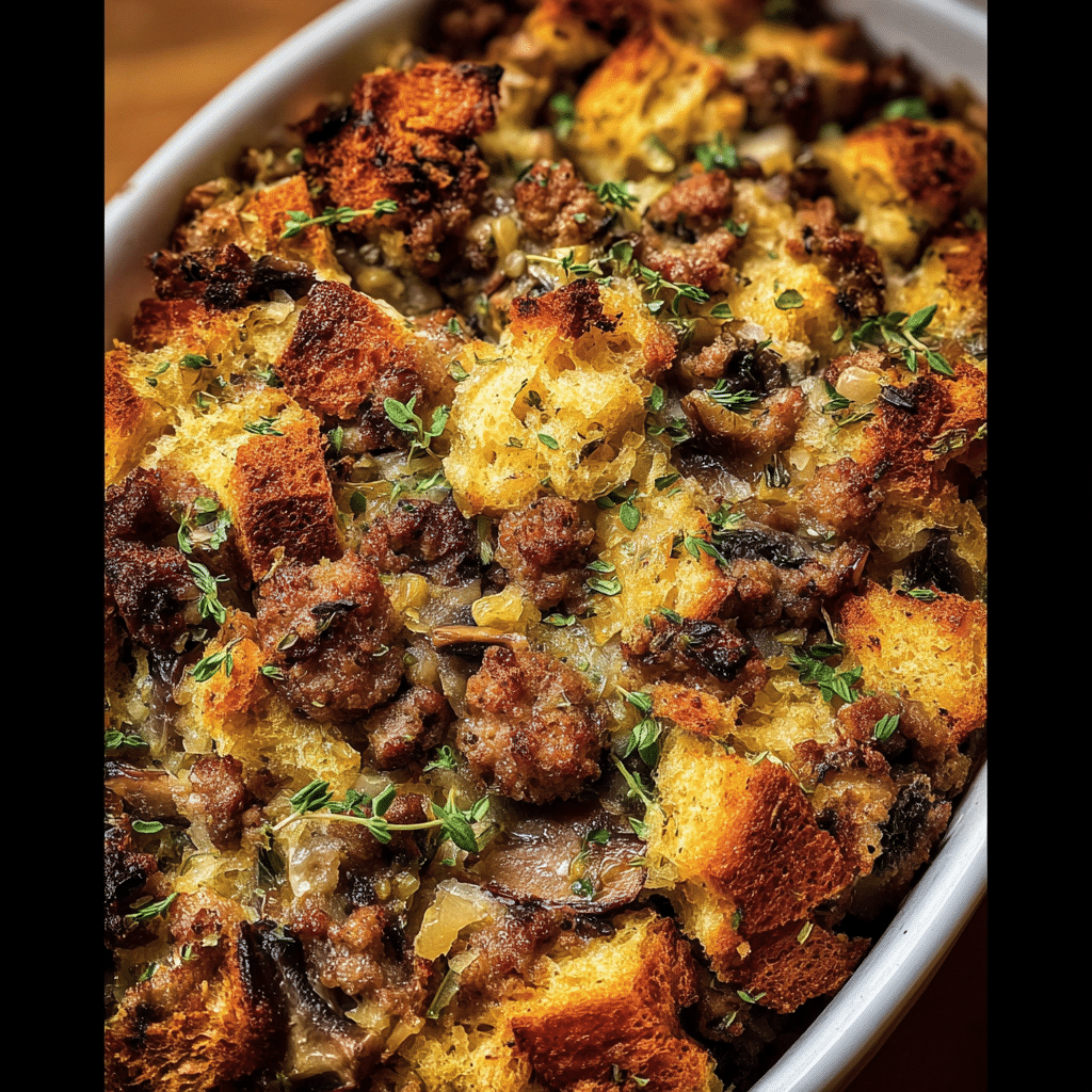 Best-Ever Sourdough Stuffing with Sausage & Mushrooms