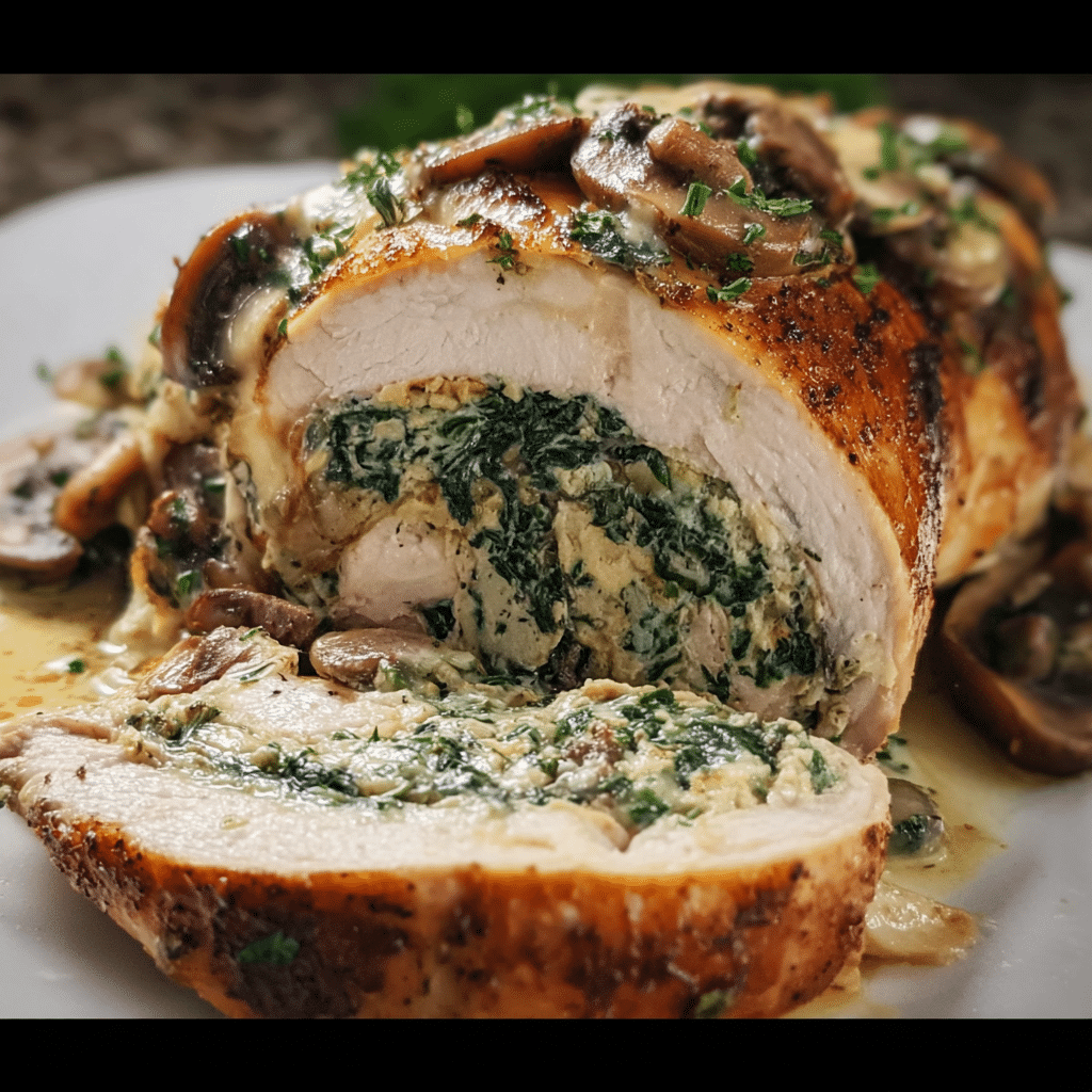 Creamy Mushroom & Spinach Stuffed Turkey Breast