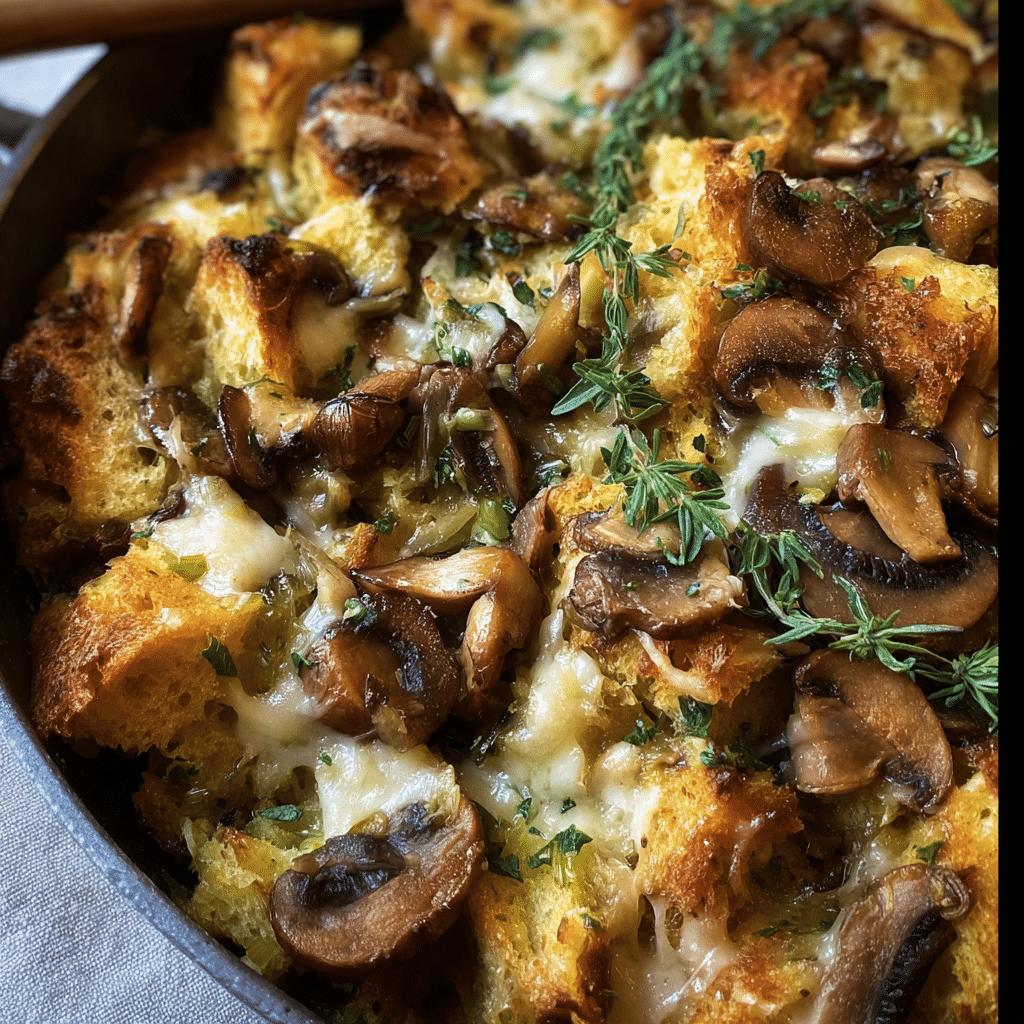 Mushroom Brioche Stuffing with Fontina & Herbs