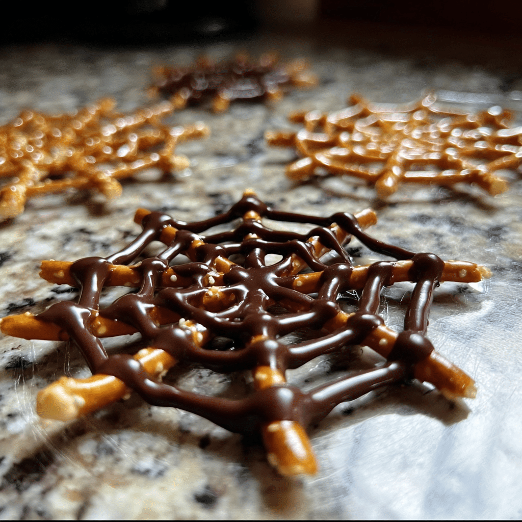Chocolate Pretzel Spider Web