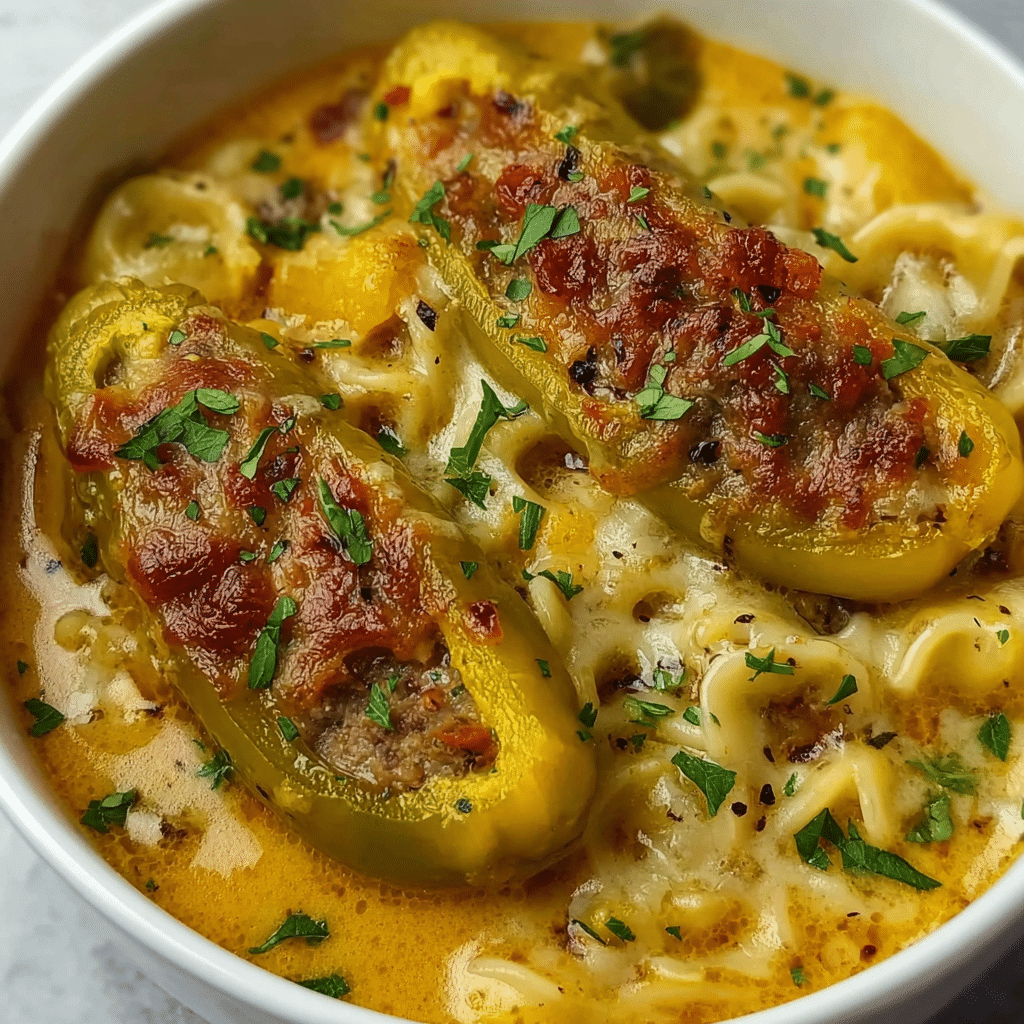 Savory Cheese Stuffed Banana Peppers Soup