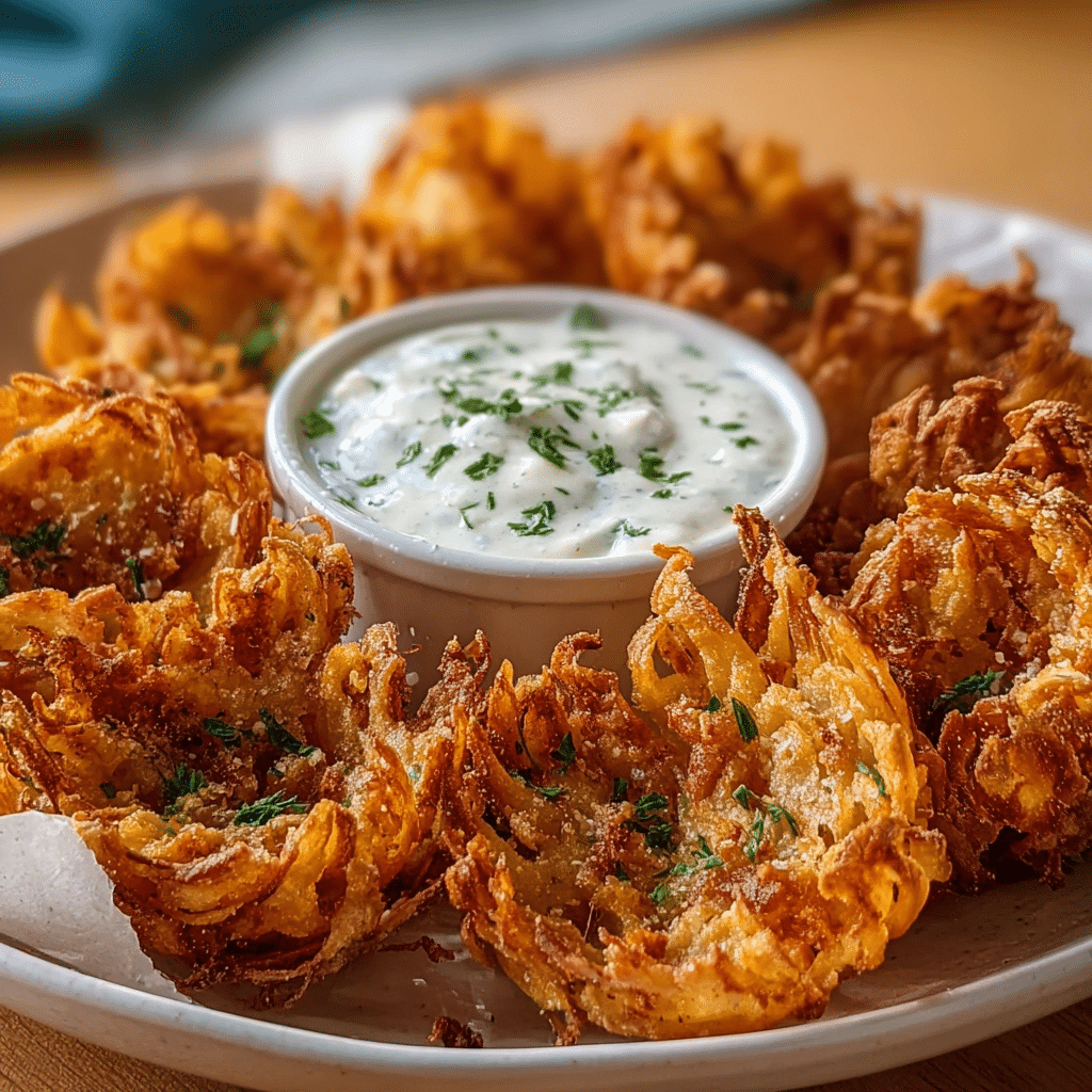 Crispy Mini Bloomin Onions with Creamy Buttermilk Ranch Dip Recipe