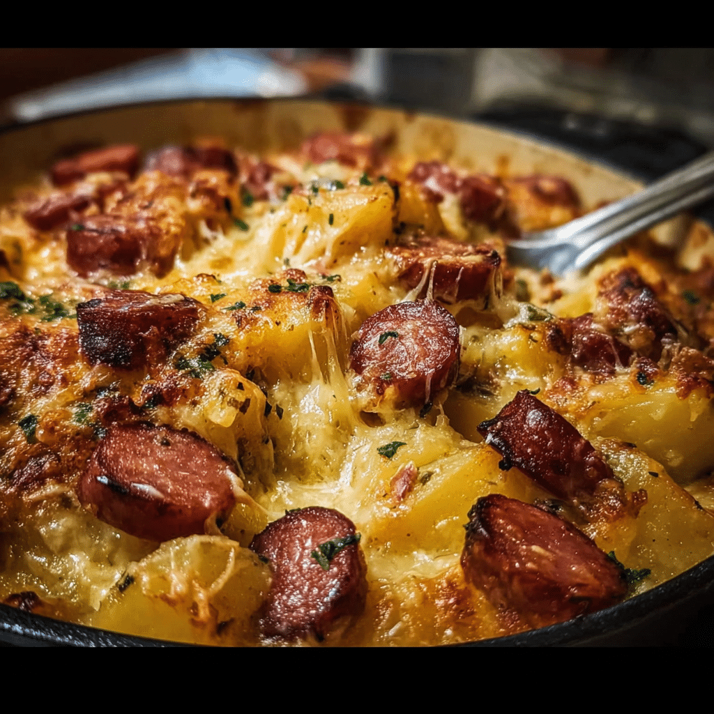 Kielbasa Sausage Cheesy Potato Casserole