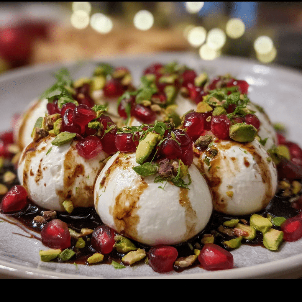 Festive Burrata with Pomegranate & Pistachio