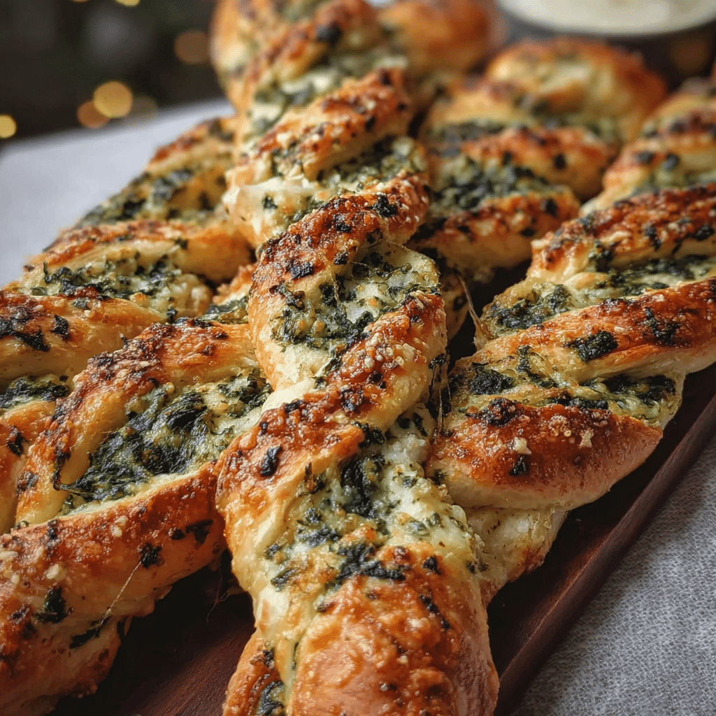 Easy Christmas Tree Spinach Dip Breadsticks