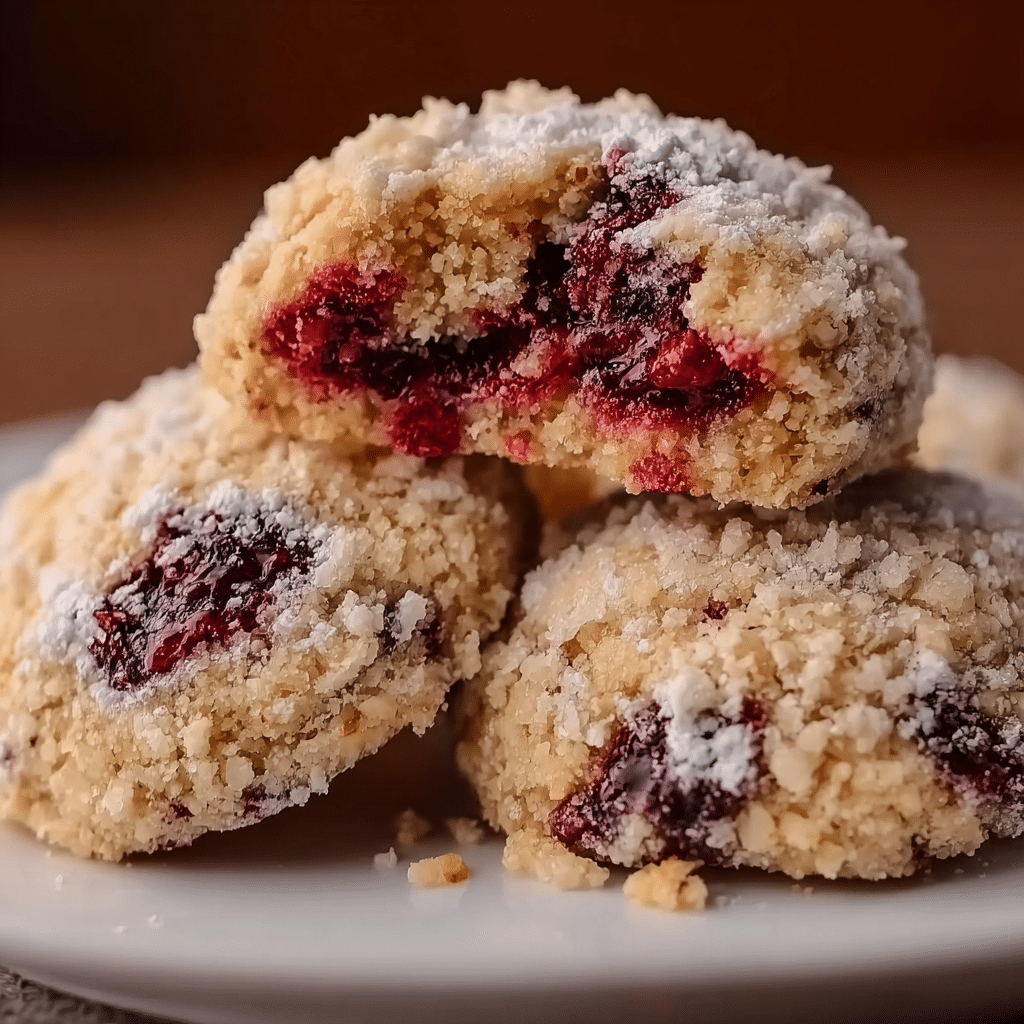Raspberry-filled Almond Snowball Cookies