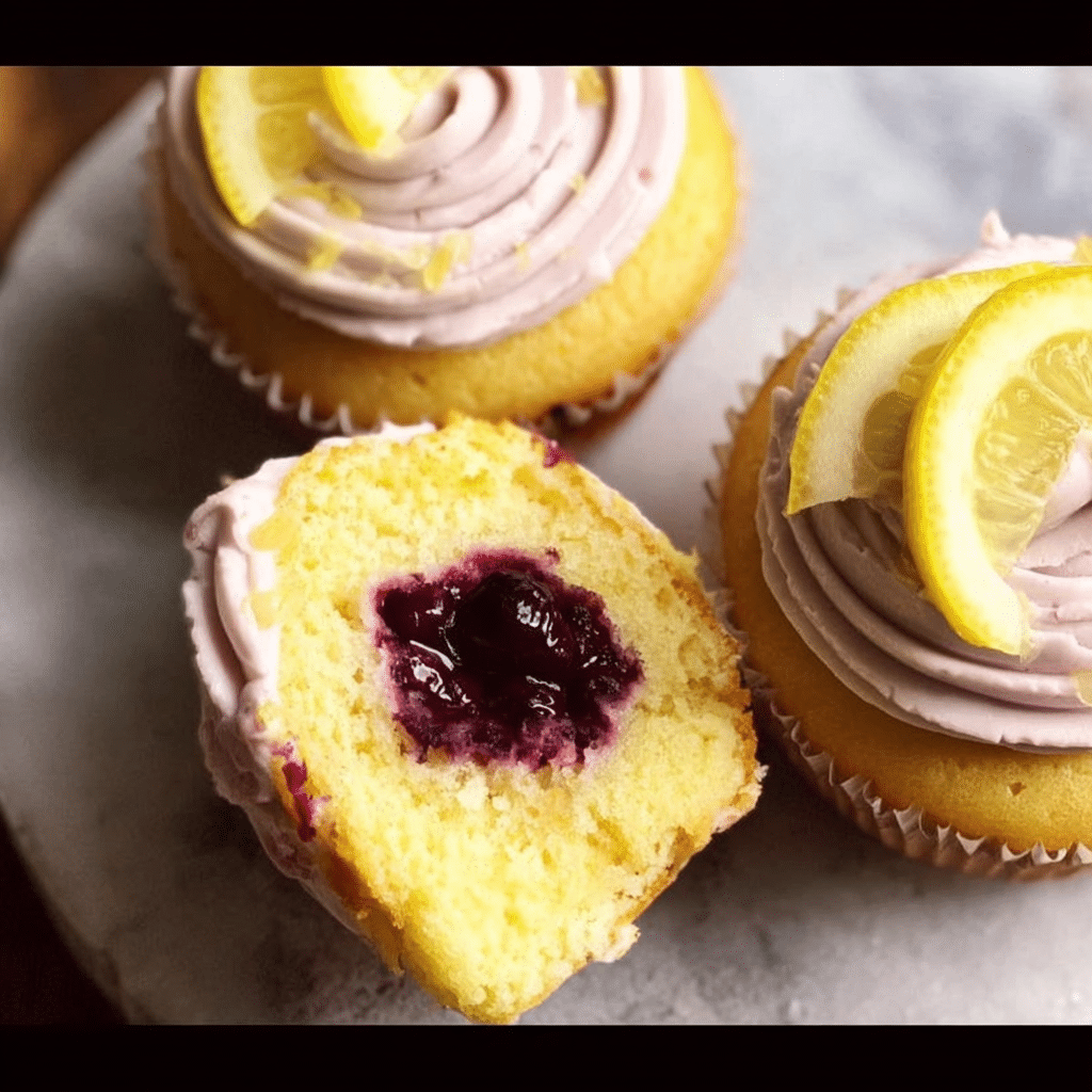 Blueberry Filled Soft Lemon Cupcakes 3