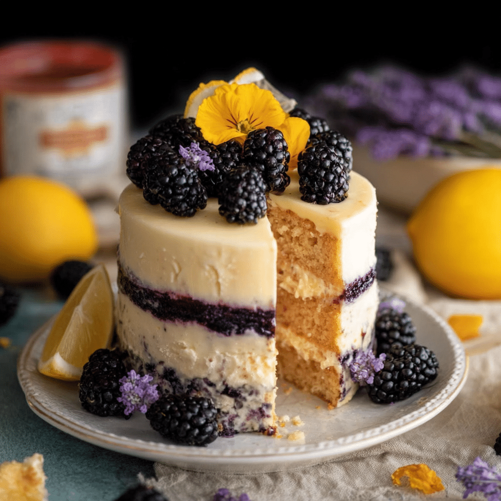 Elegant Lemon Lavender Blackberry Cake 3