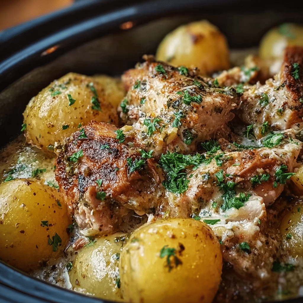 Garlic Parmesan Chicken Crockpot with Baby Potatoes