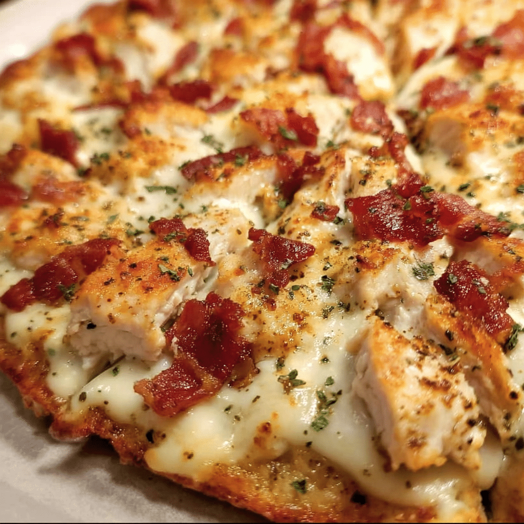 Keto Chicken Bacon Ranch Pizza Delight