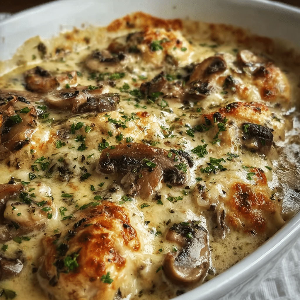Keto Garlic Mushroom Chicken Casserole