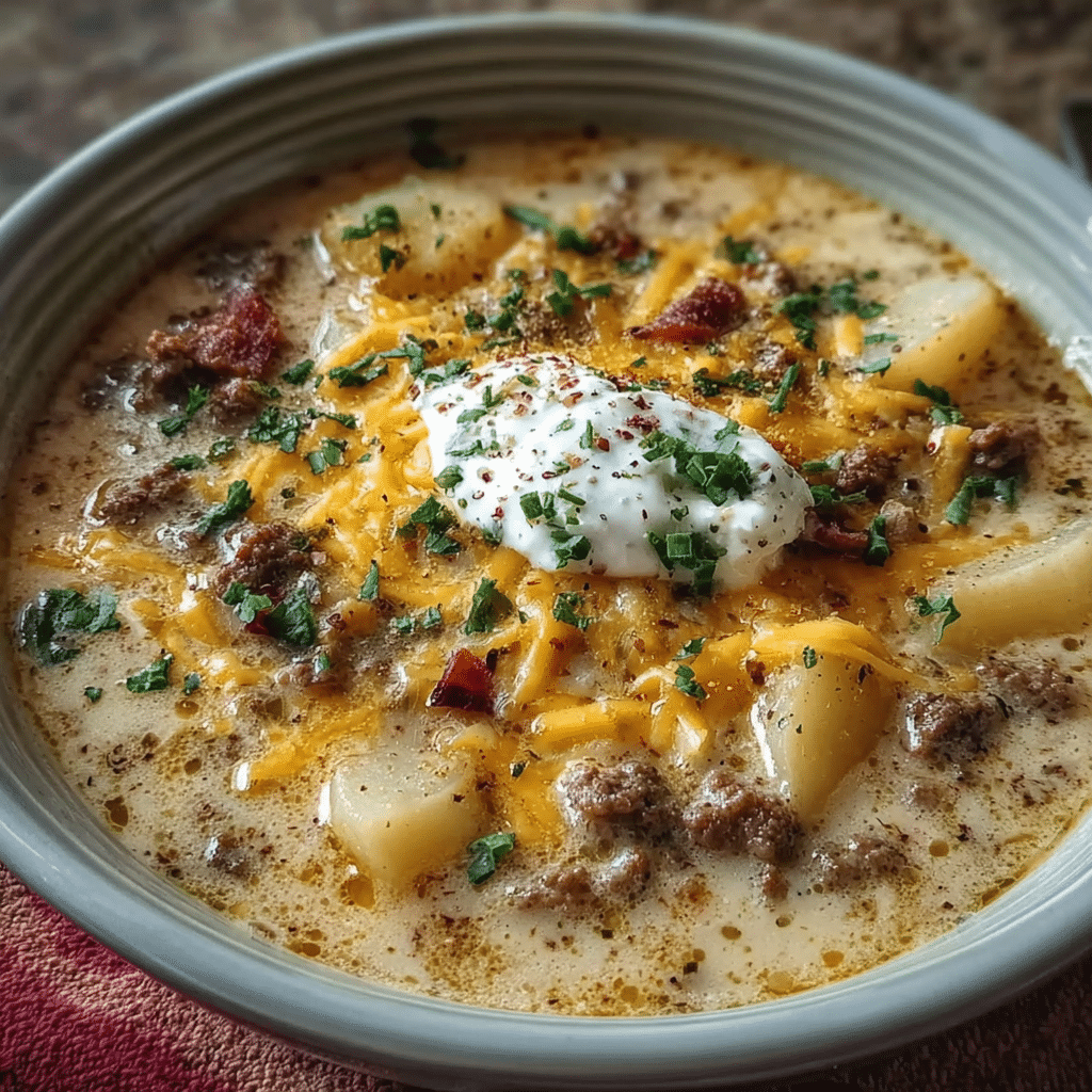 Cheesy Beef and Potato Soup