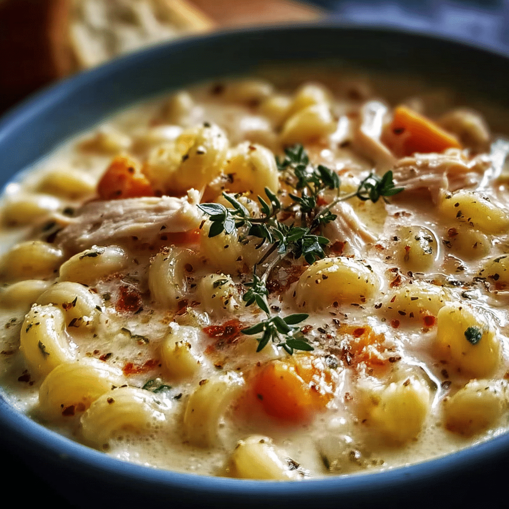 Make Cozy Creamy Chicken Macaroni Cheese Soup