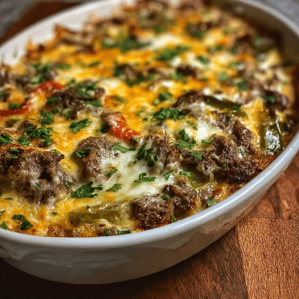 Low Carb Philly Cheesesteak Casserole