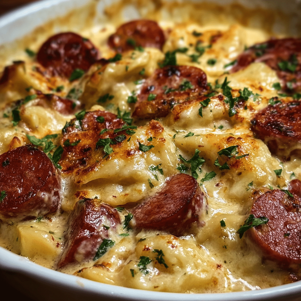 Creamy Crockpot Pierogi Casserole With Kielbasa
