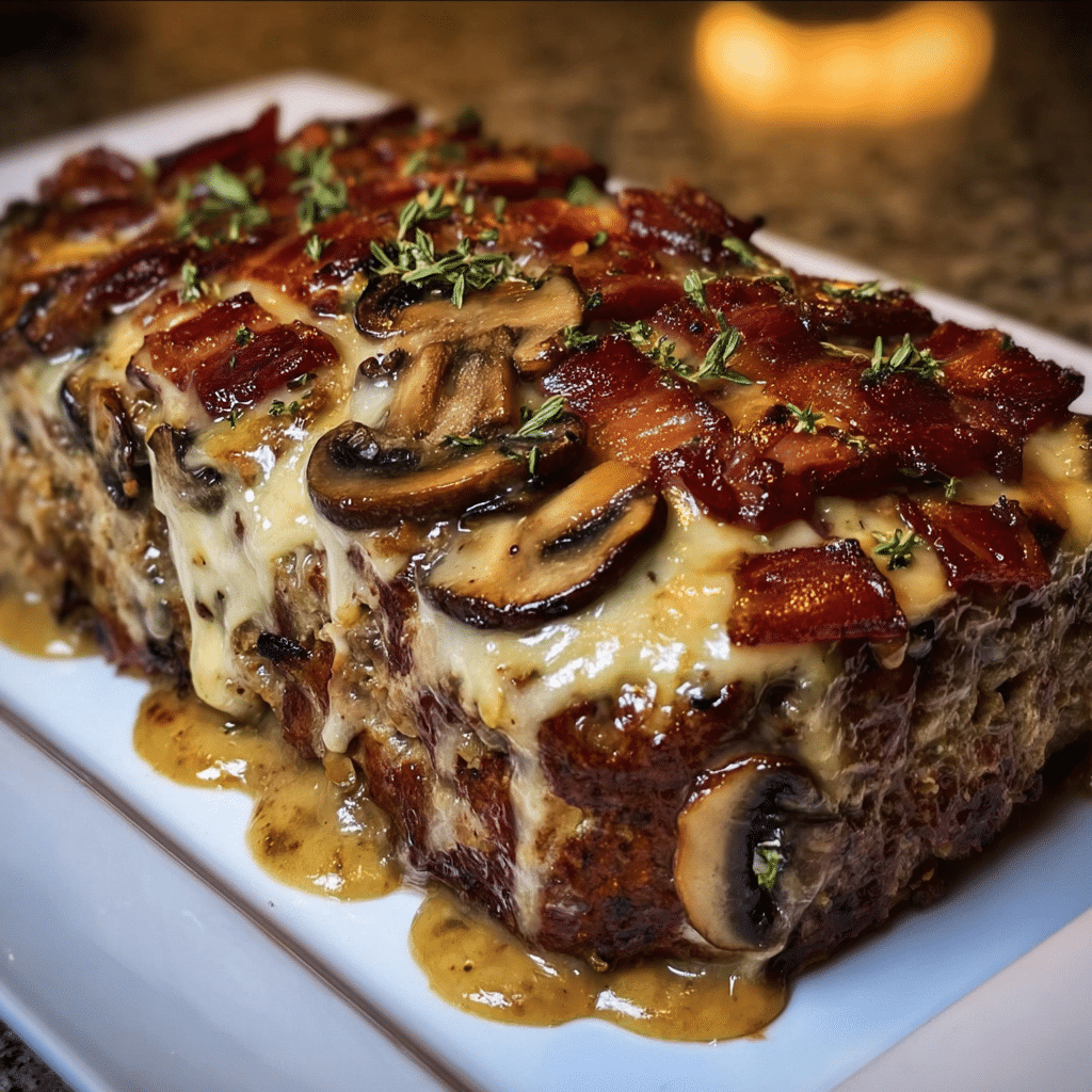 Bacon Mushroom Swiss Cheese Meatloaf