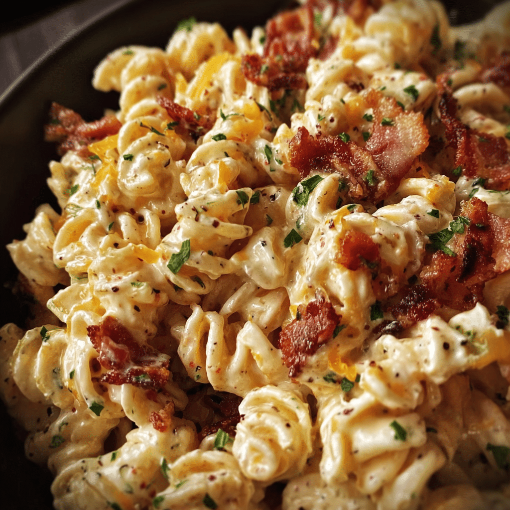 Creamy Bacon Cheddar Ranch Pasta Salad