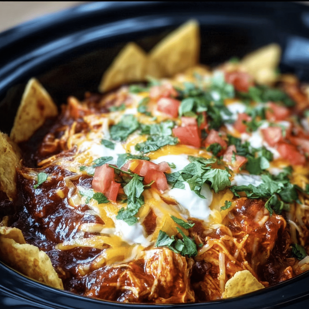Crockpot Chicken Enchilada Casserole