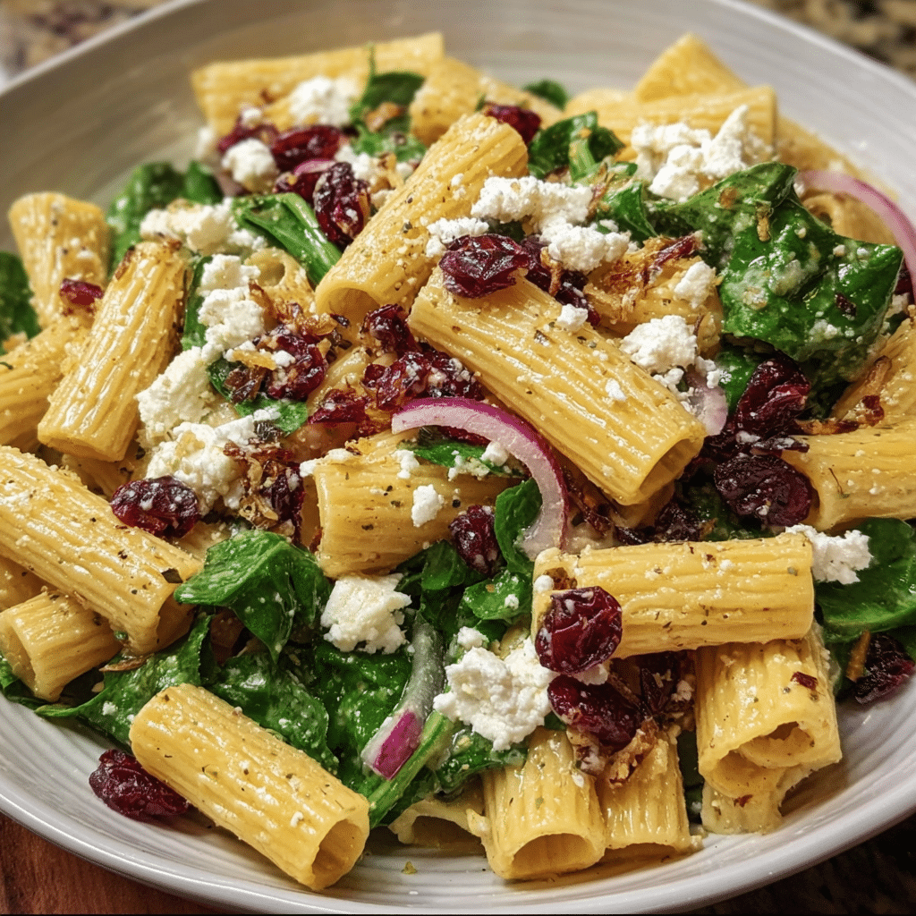 Feta & Cranberry Rigatoni Salad With Lemon Vinaigrette