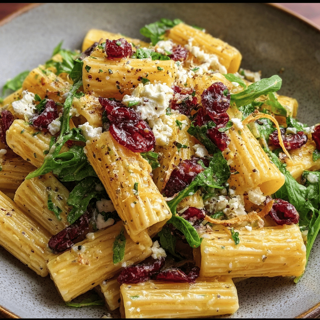 Feta & Cranberry Rigatoni Salad With Lemon Vinaigrette
