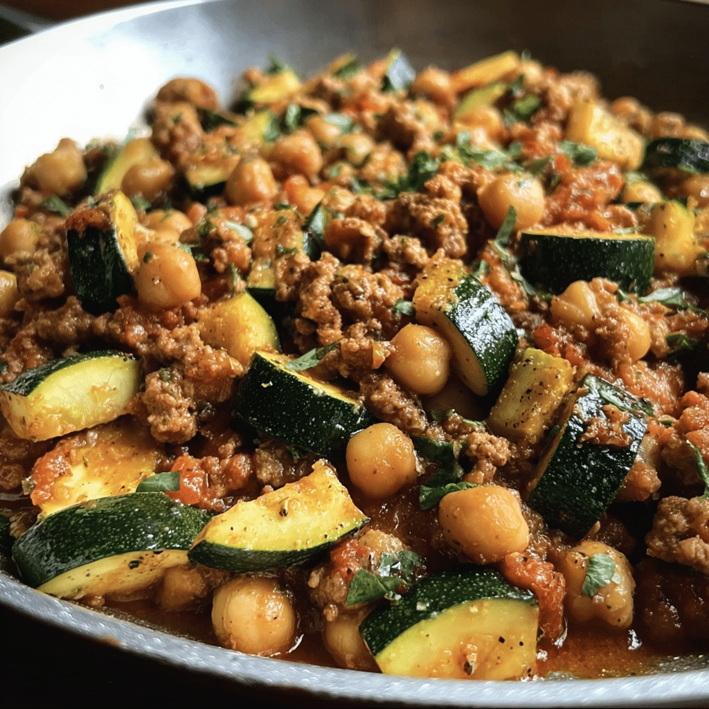 Ground Turkey Zucchini Chickpea Skillet