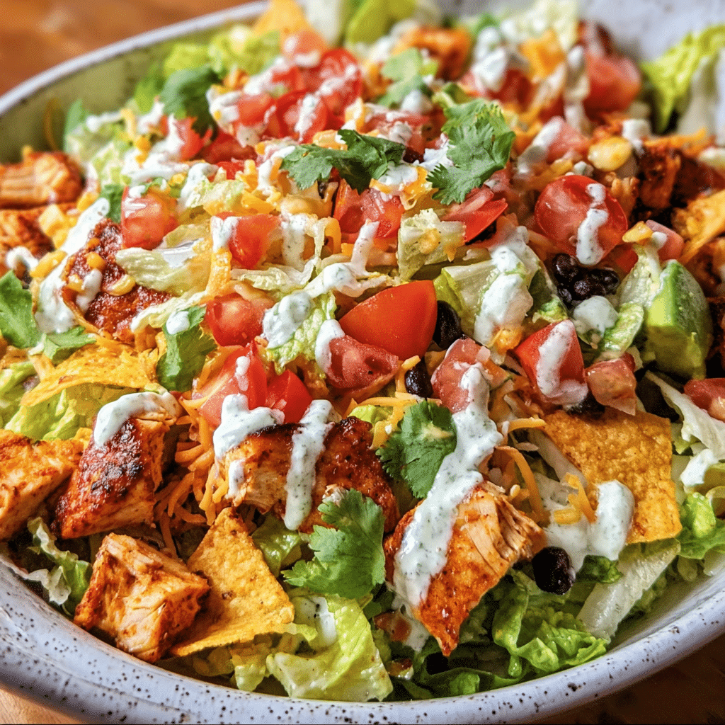 Loaded Chicken Taco Salad With Creamy Lime Cilantro