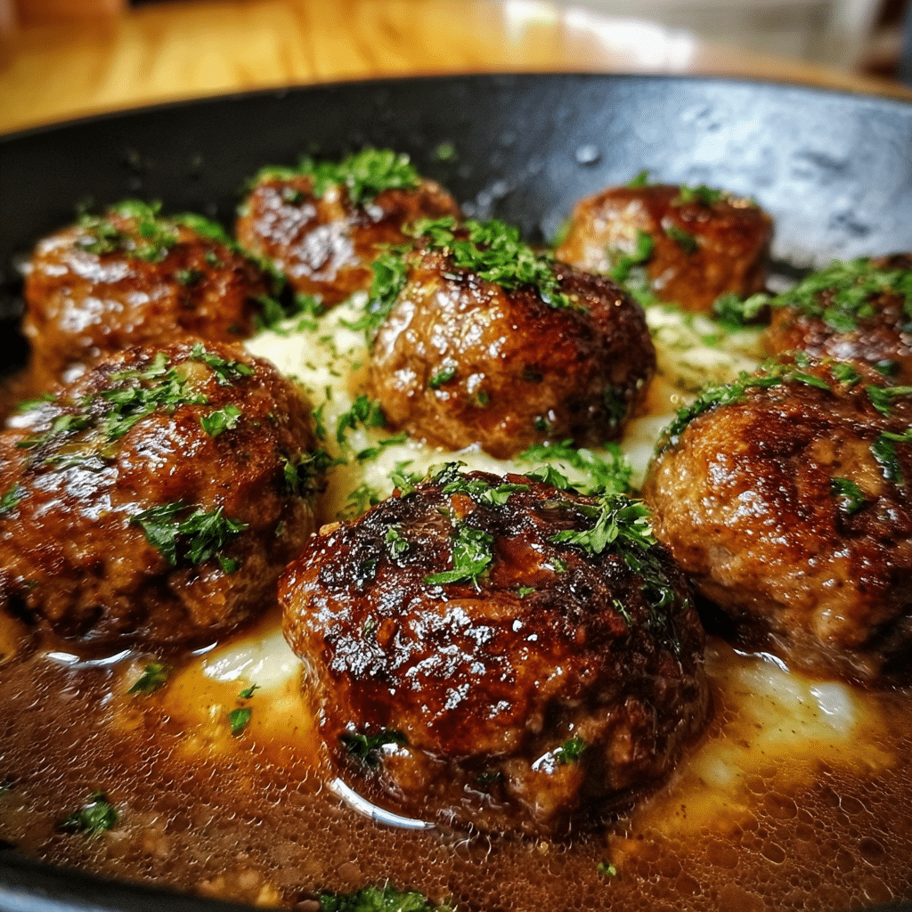 Salisbury Steak Meatballs With Garlic Herb