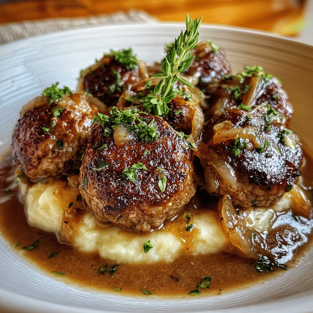 Salisbury Steak Meatballs With Garlic Herb
