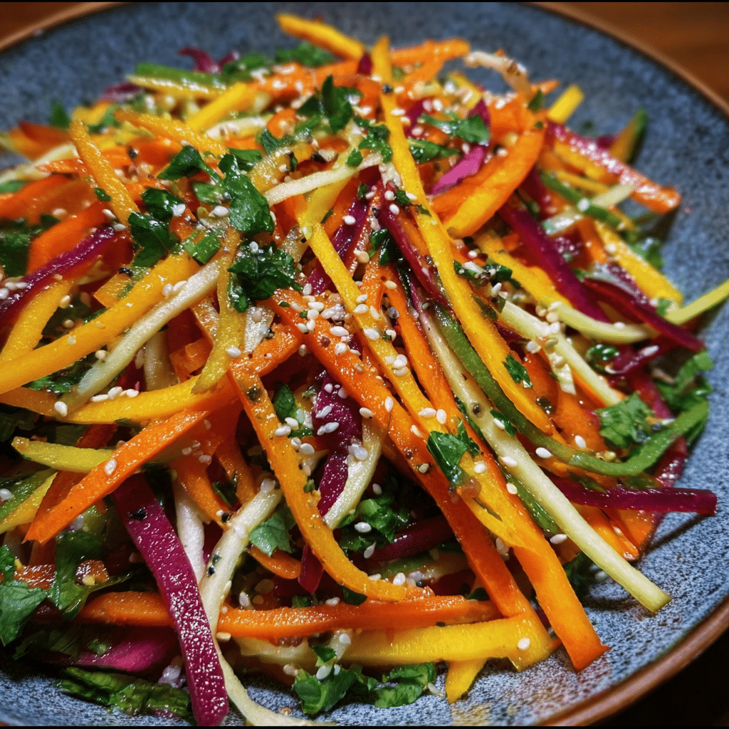 Shaved Rainbow Carrot Sesame Salad