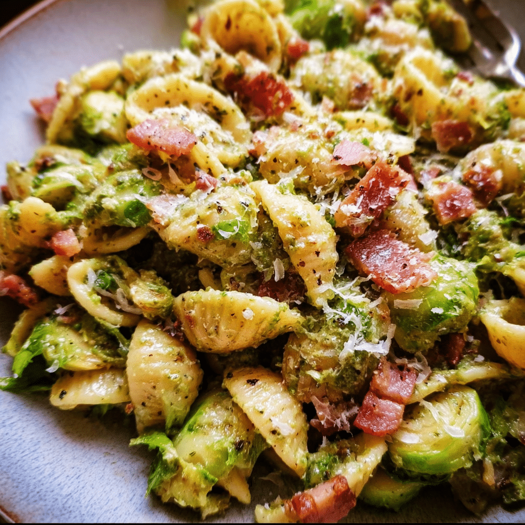 Brussels Sprouts And Bacon Pesto Pasta