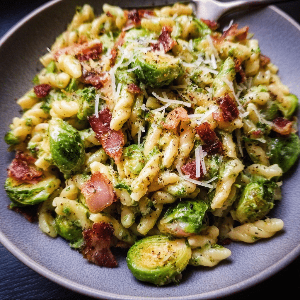 Brussels Sprouts And Bacon Pesto Pasta
