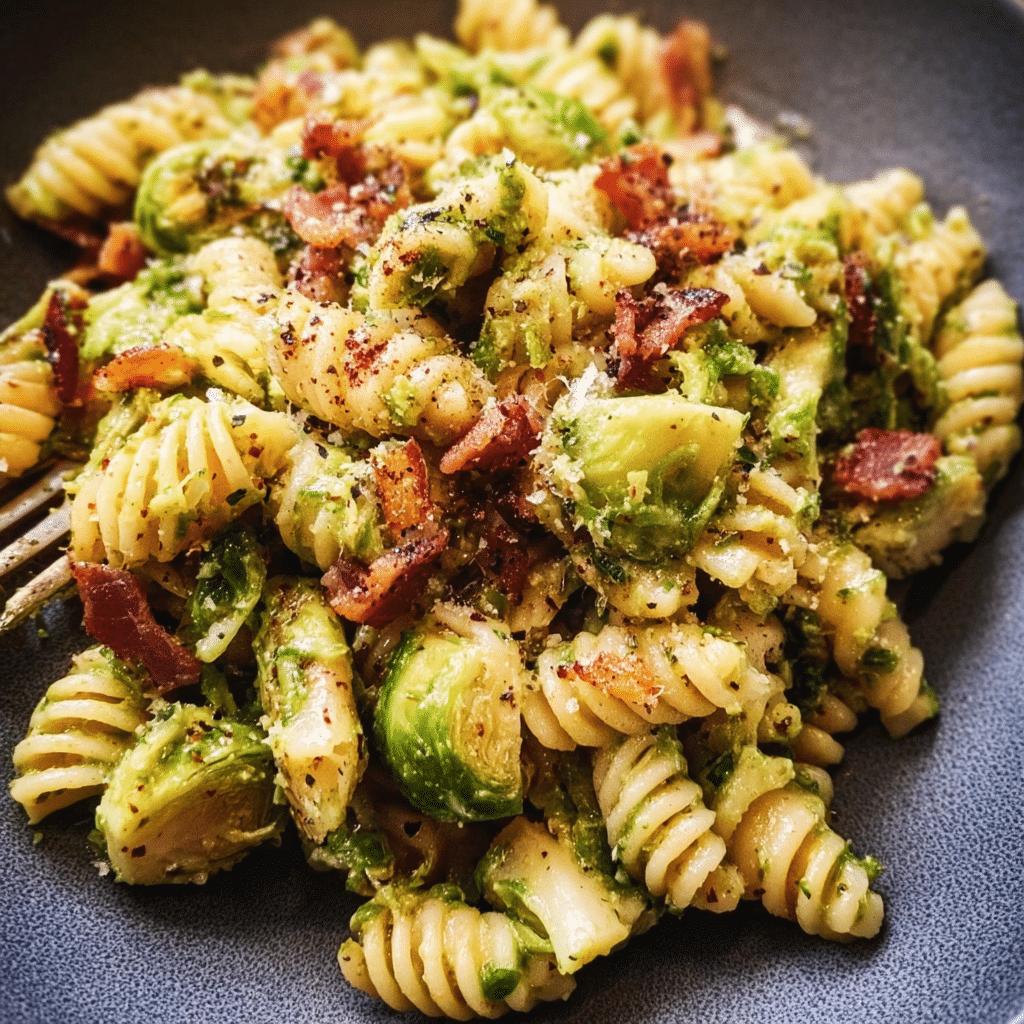 Brussels Sprouts And Bacon Pesto Pasta