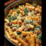 Creamy Sausage Rigatoni With Spinach