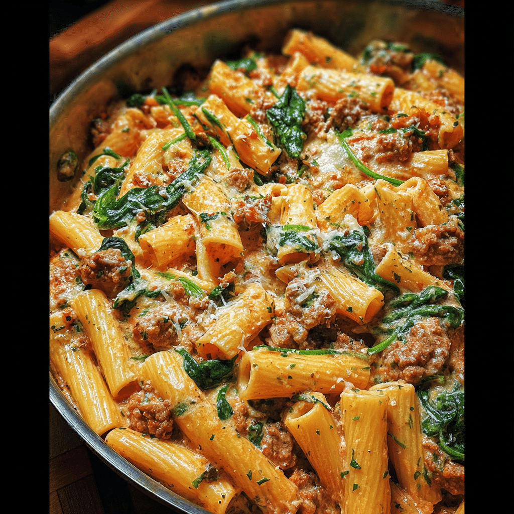 Creamy Sausage Rigatoni With Spinach