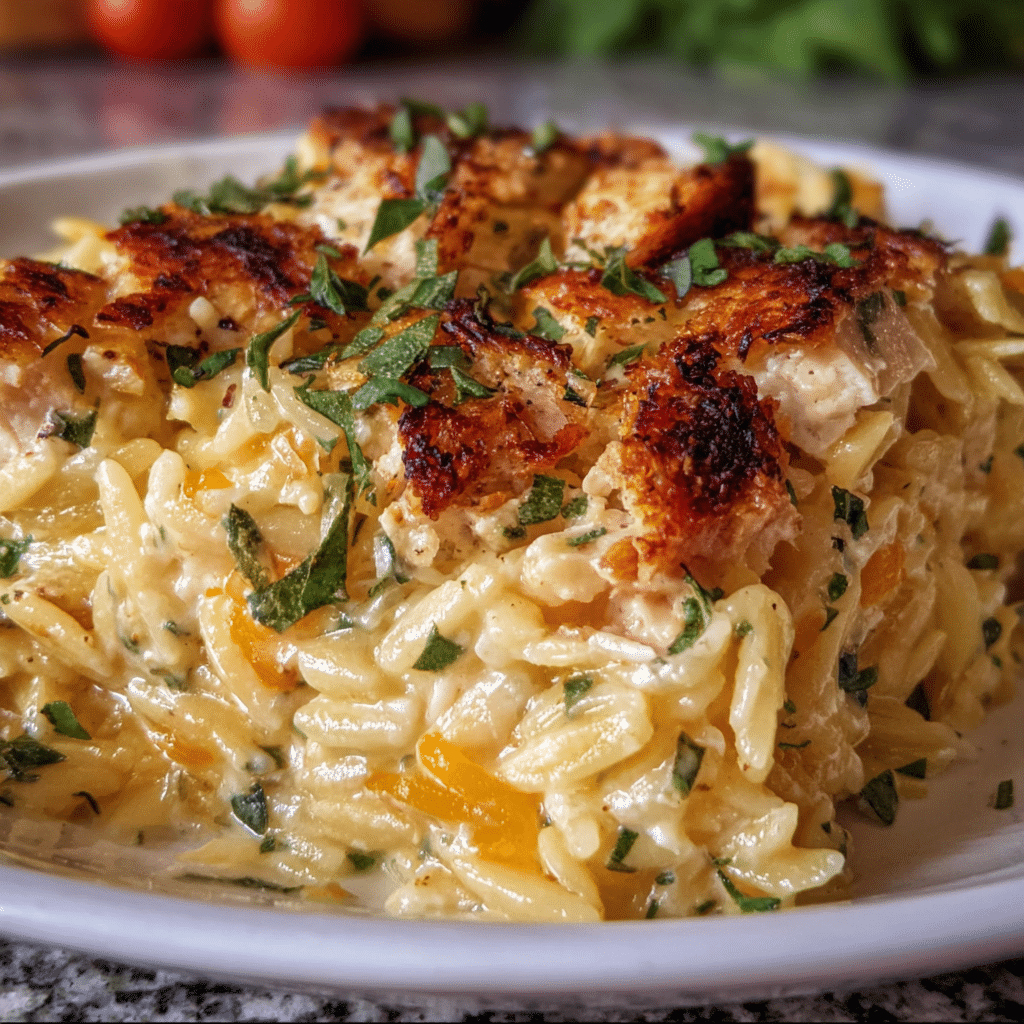 Easy Boursin Orzo Bake