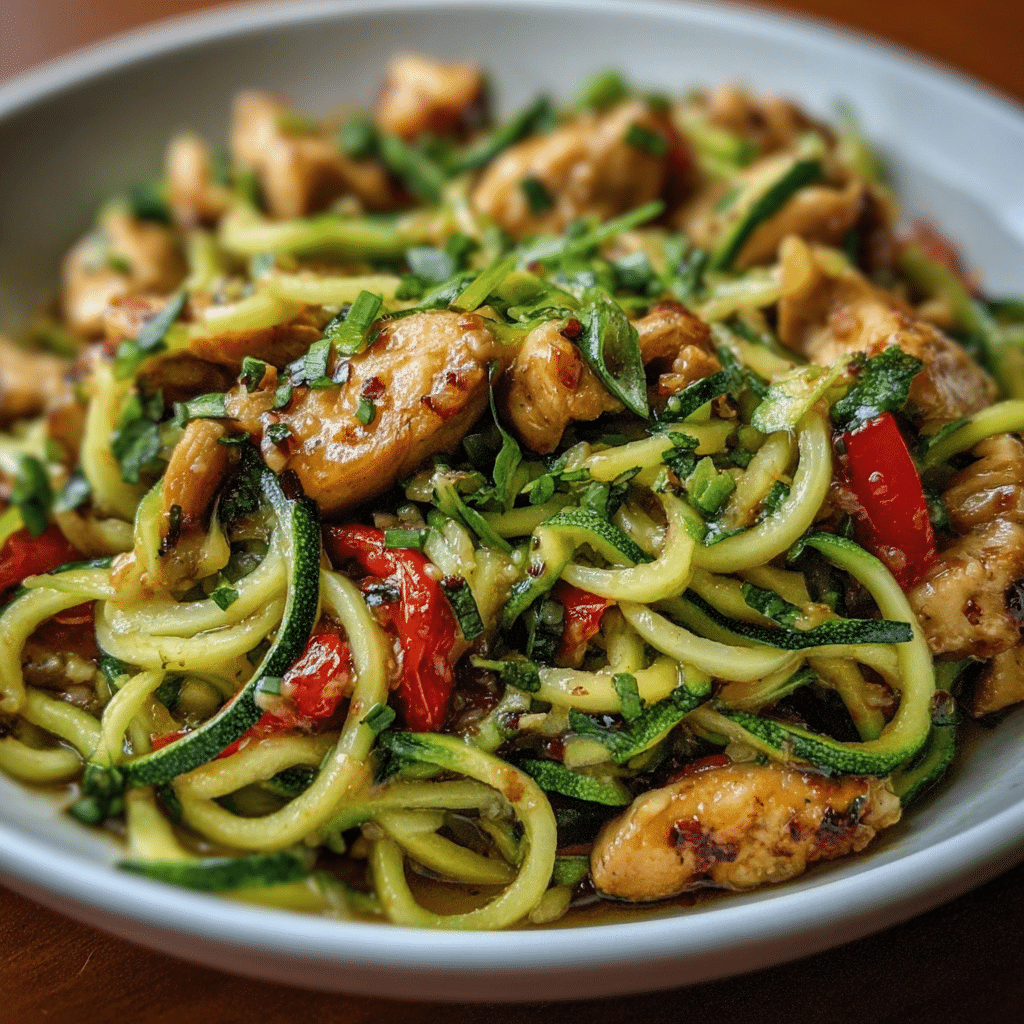 Garlic Chicken Zucchini Noodles Stir Fry