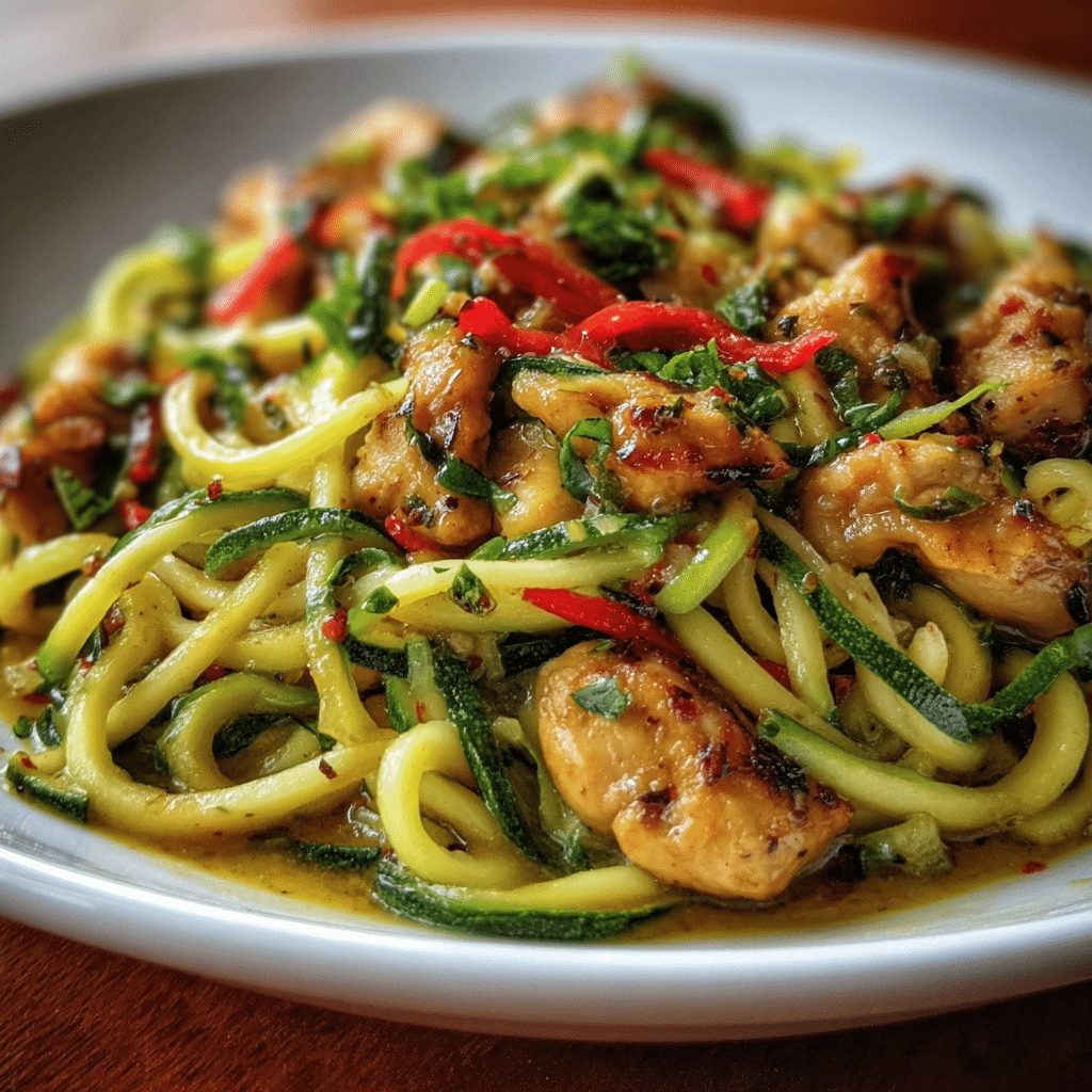Garlic Chicken Zucchini Noodles Stir Fry