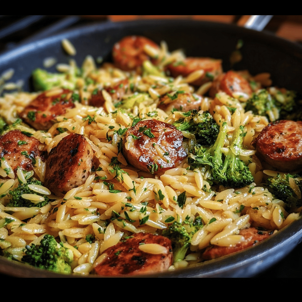 One Pot Chicken Sausage & Broccoli Orzo