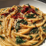 Spaghetti And Spinach With Sun Dried Tomato Cream Sauce