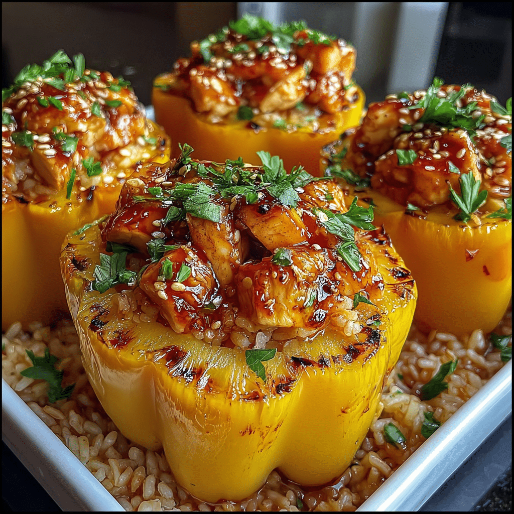 Teriyaki Pineapple Chicken And Rice Stuffed Peppers