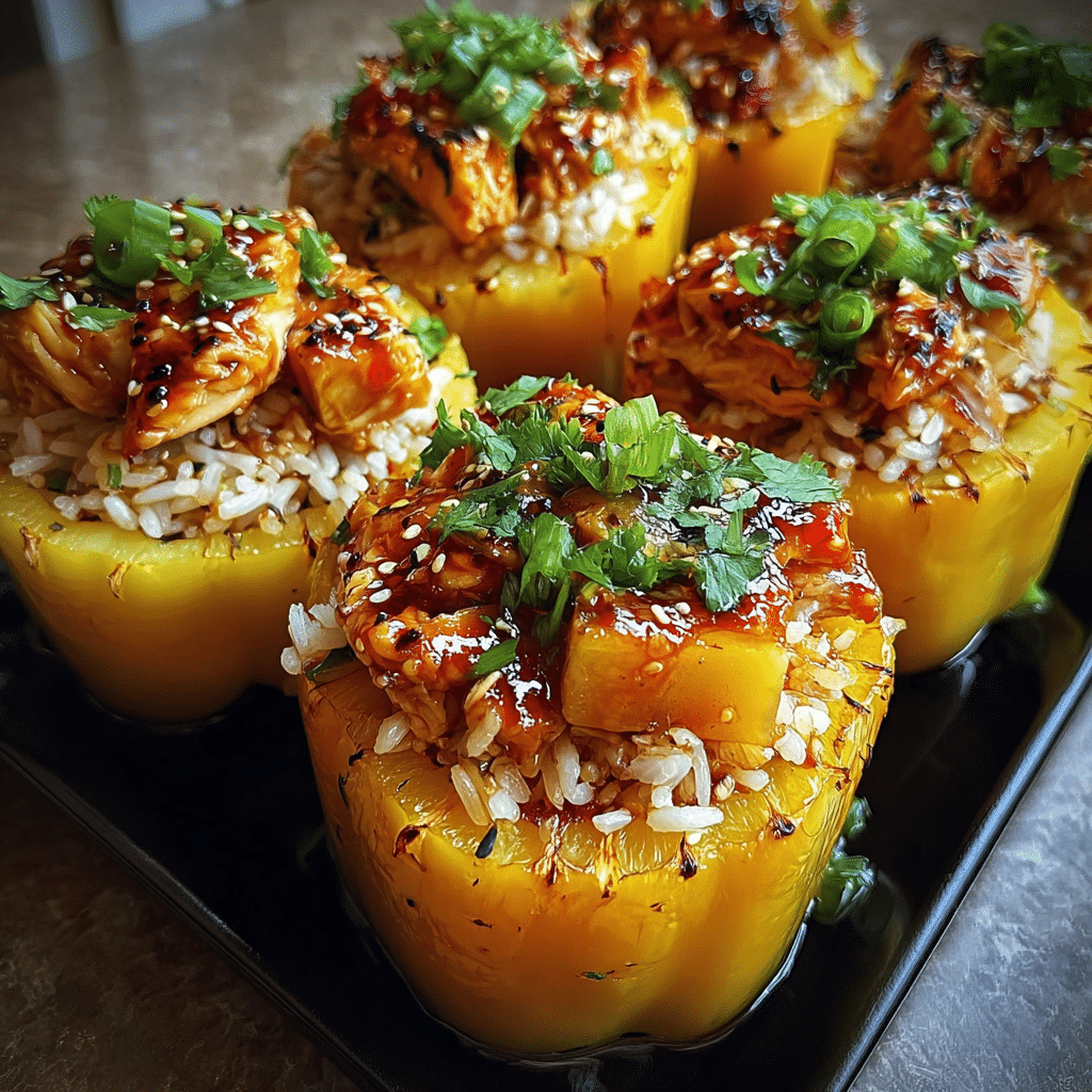 Teriyaki Pineapple Chicken And Rice Stuffed Peppers