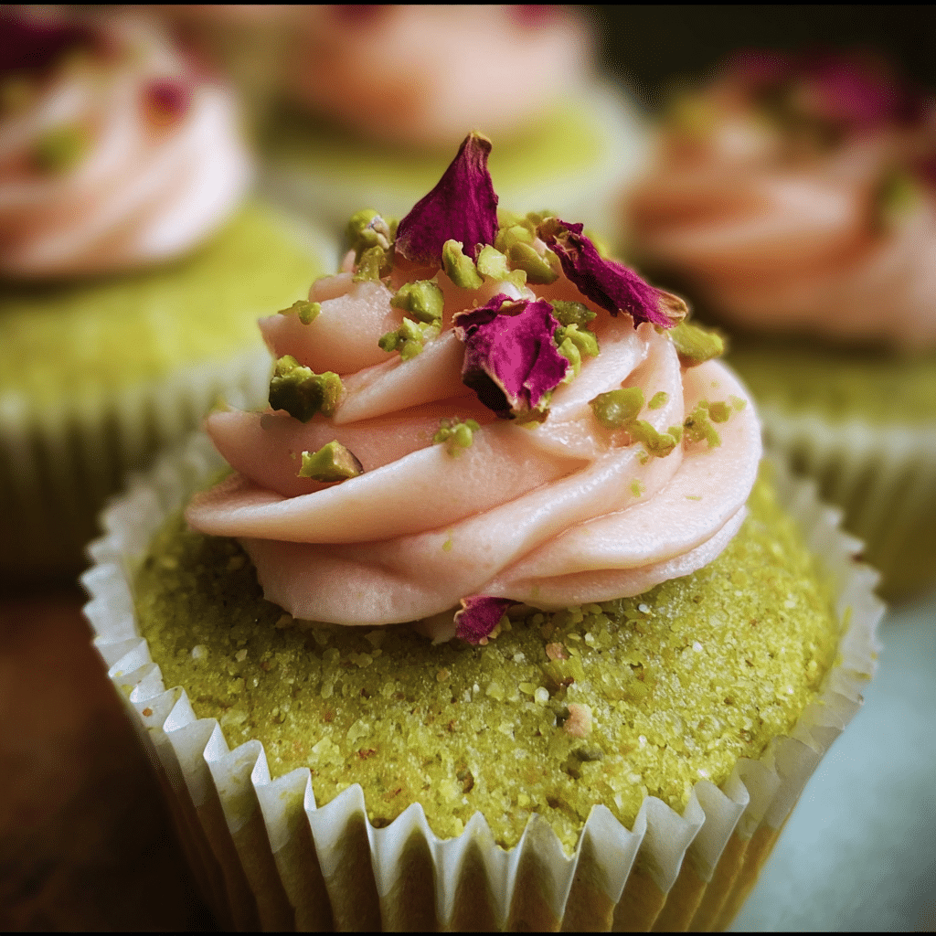 Vegan Mini Rose Pistachio Cupcakes